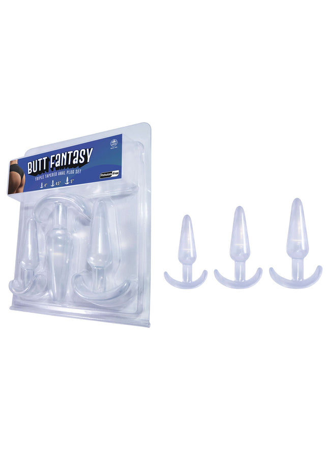 Butt Fantasy Triple Tapered Anal Plug Set - Clear - Clear Beginners Butt Plugs - Set of 3 Sizes