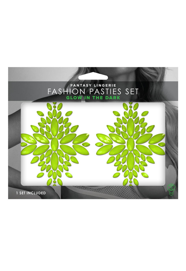 GLOW Fashion Pasties Set - Glow Green Crystals
