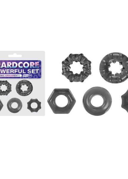 Hardcore Powerful Set Cock Rings - Set of 5 - Smoke Cock Rings - Set of 5