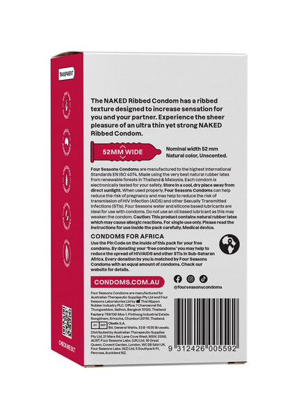 Naked Ribbed - Ultra Thin Ribbed & Lubed Condoms - 12 Pack