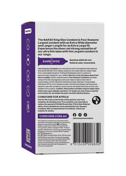 Four Seasons Naked King Size - Large Sized Condoms - 12 Pack