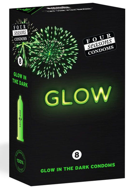 Four Seasons Glow N' Dark Condoms - Glow In The Dark Lubricated Condoms - 8 Pack