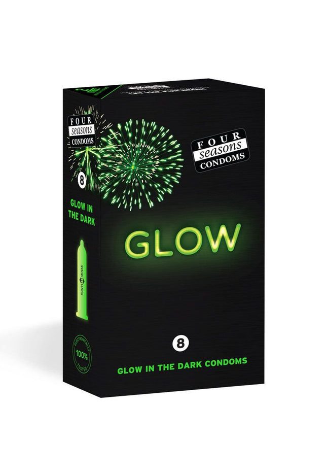 Four Seasons Glow N' Dark Condoms - Glow In The Dark Lubricated Condoms - 8 Pack