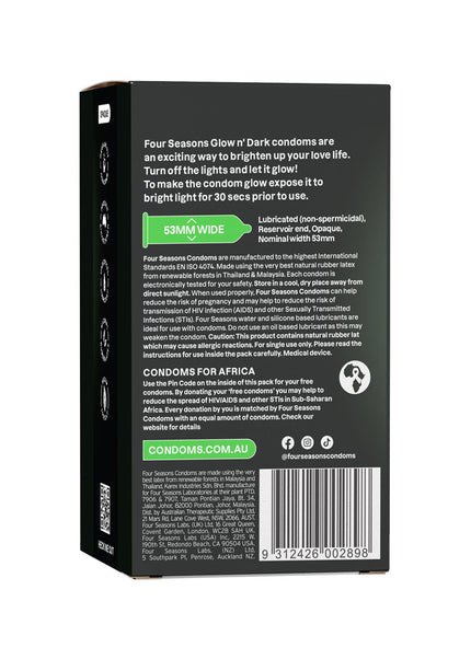 Four Seasons Glow N' Dark Condoms - Glow In The Dark Lubricated Condoms - 8 Pack