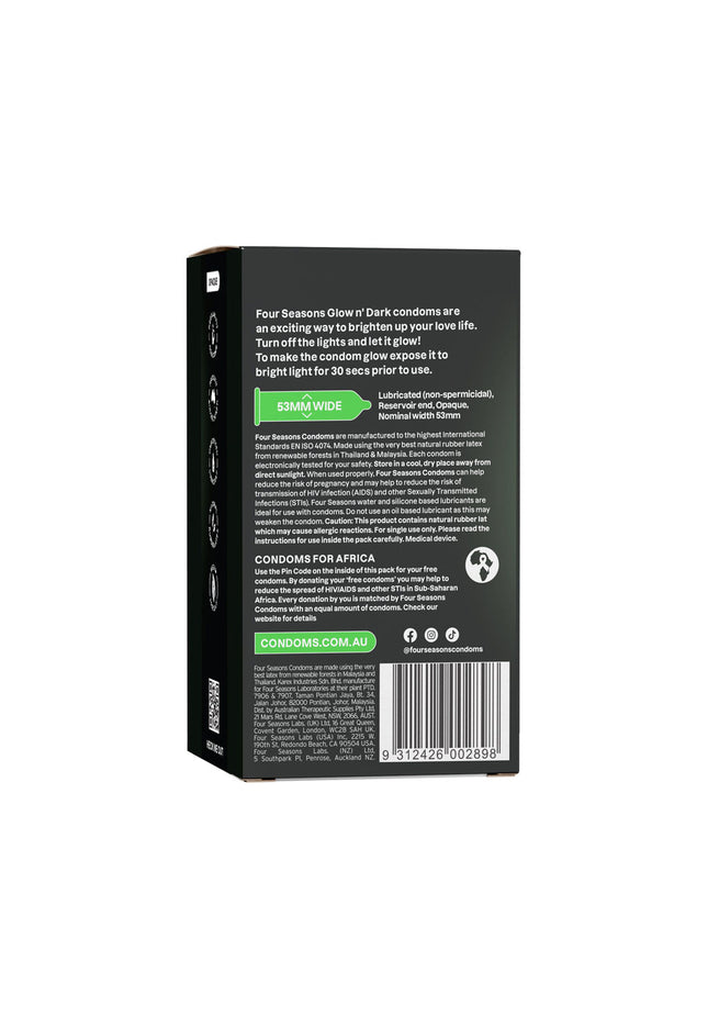Four Seasons Glow N' Dark Condoms - Glow In The Dark Lubricated Condoms - 8 Pack
