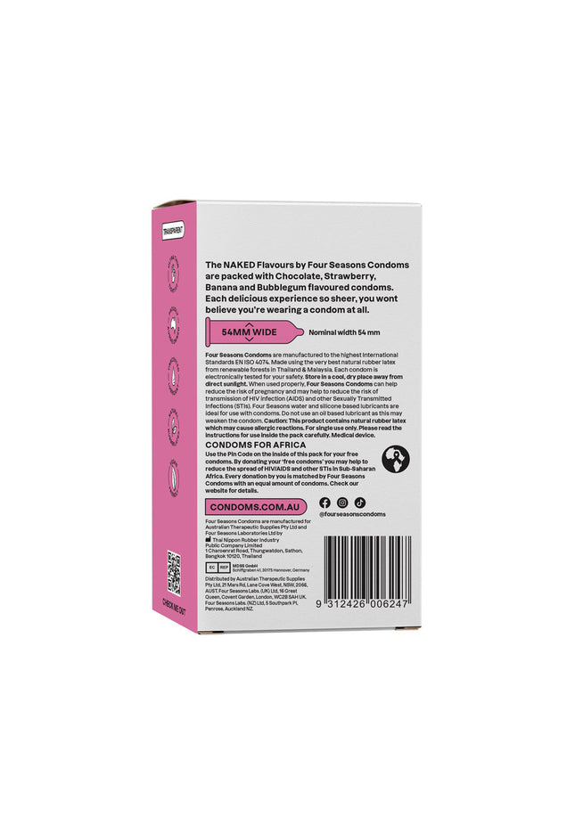 Four Seasons Naked Flavours - Ultra Thin Flavoured Condoms - 12 Pack