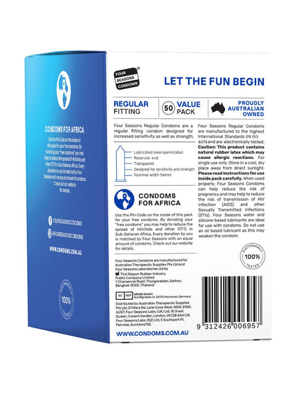 Four Seasons Regular Condoms - Regular Fit Lubricated Condoms - 50 Pack