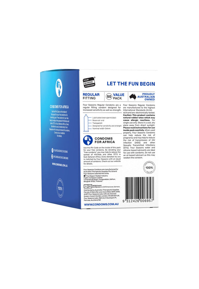 Four Seasons Regular Condoms - Regular Fit Lubricated Condoms - 50 Pack