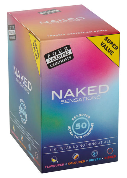 Four Seasons Naked Sensations Condoms - Assorted Ultra Thin Lubricated Condoms - 50 Pack