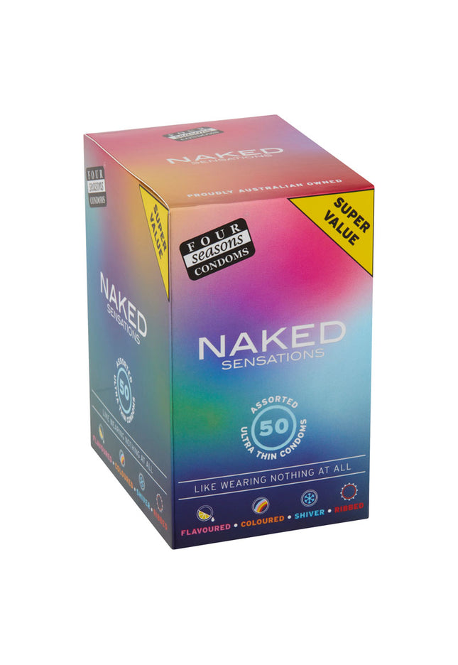Four Seasons Naked Sensations Condoms - Assorted Ultra Thin Lubricated Condoms - 50 Pack