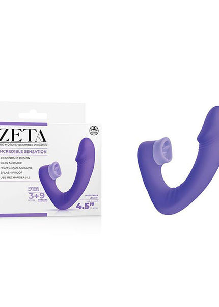 Zeta Duo Motor Wearable Vibrator - Purple 11.4 cm USB Rechargeable Vibrator with Flicking Clitoral Stimulator