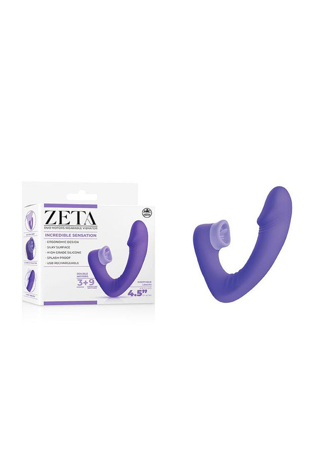 Zeta Duo Motor Wearable Vibrator - Purple 11.4 cm USB Rechargeable Vibrator with Flicking Clitoral Stimulator