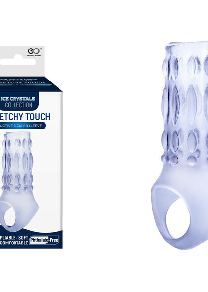 Ice Crystals Stretchy Touch Tickler Sleeve - Clear Penis Sleeve