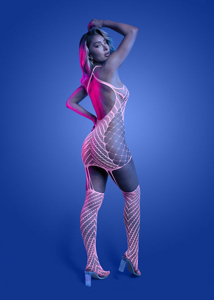 GLOW Metamorphic Bodystocking - OS - Glow In Dark Pink - One Size