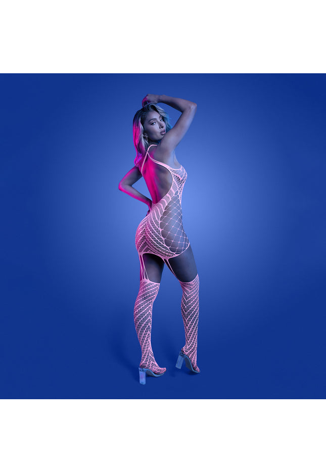 GLOW Metamorphic Bodystocking - OS - Glow In Dark Pink - One Size