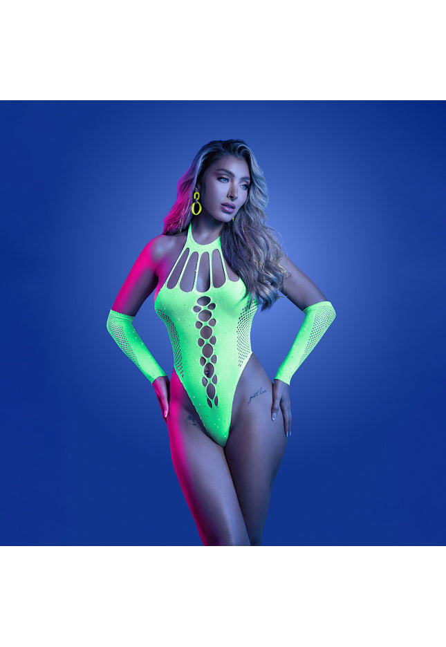 GLOW Pressure Point Teddy - OS - Glow In Dark Green - One Size