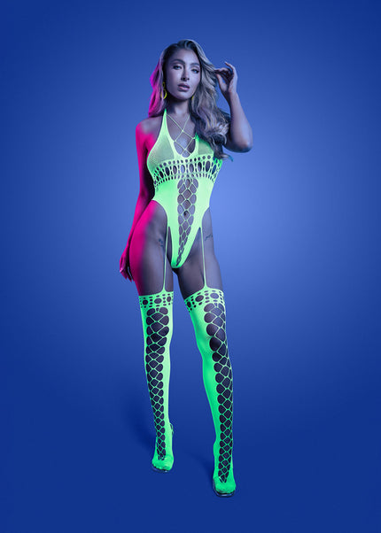GLOW Paradigm Bodystocking - OS - Glow In Dark Green - One Size