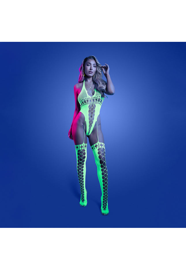 GLOW Paradigm Bodystocking - OS - Glow In Dark Green - One Size