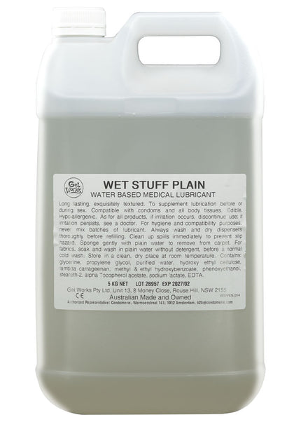 Wet Stuff Plain - 5kg Bottle - Water Based Lubricant with Vitamin E - 5 kg Bottle