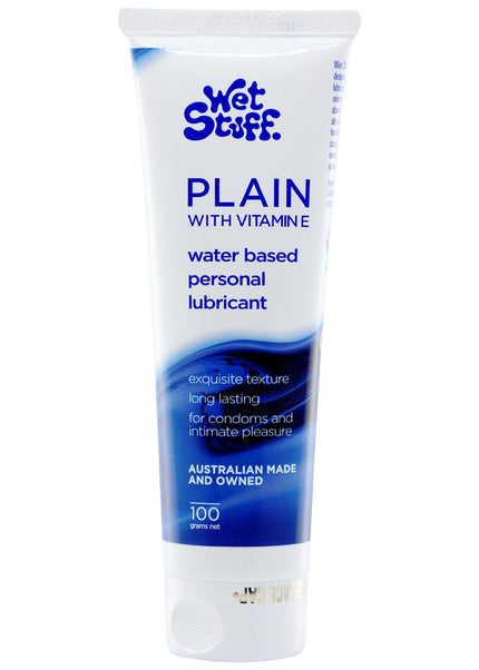 Wet Stuff Plain - 100g Tube - Water Based Lubricant with Vitamin E - 100 gram Tube