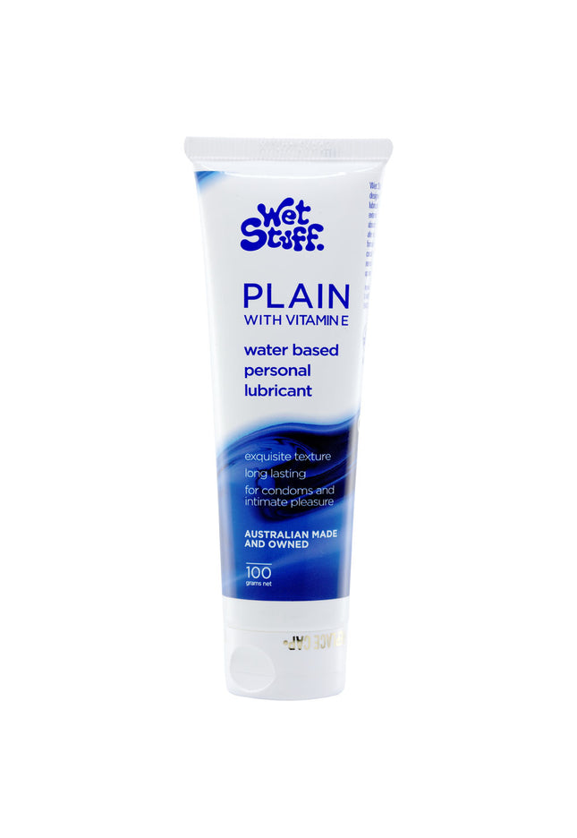 Wet Stuff Plain - 100g Tube - Water Based Lubricant with Vitamin E - 100 gram Tube