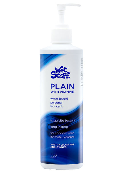 Wet Stuff Plain - 550g Pump - Water Based Lubricant with Vitamin E - 550 gram Pump Bottle