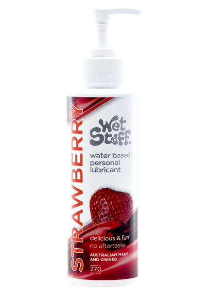Wet Stuff Strawberry - 270g Pump - Strawberry Flavoured Water Based Lubricant - 270 gram Pump Bottle