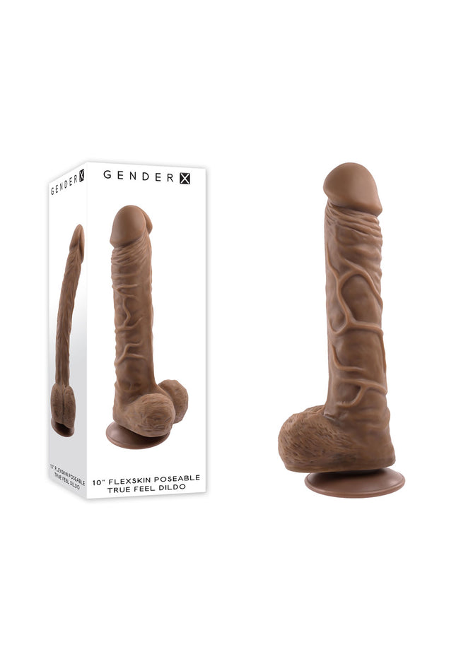 Gender X 10'' FLEXSKIN POSEABLE TRUE FEEL - Dark - Brown 29.2 cm Poseable Dong