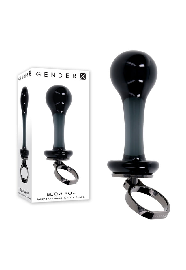 Gender X BLOW POP - Black 12.8 cm Glass Plug with Ring Pull