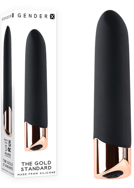 Gender X THE GOLD STANDARD - Black/Rose Gold 10 cm USB Rechargeable Bullet