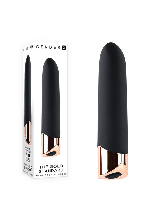 Gender X THE GOLD STANDARD - Black/Rose Gold 10 cm USB Rechargeable Bullet