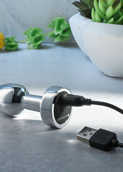 Gender X ROCKIN METAL PLUG MINI - Chrome 7.8 cm USB Rechargeable Vibrating Mini Butt Plug