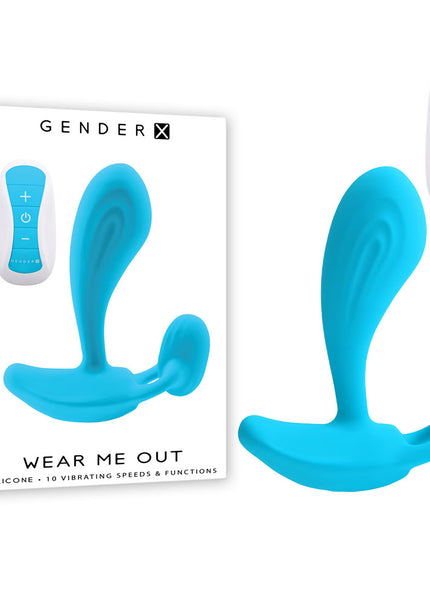 Gender X WEAR ME OUT - Blue 11.1 cm USB Rechargeable Wearable Vibrator with Wireless Remote