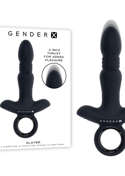 Gender X SLAYER - Black 20 cm USB Rechargeable Thrusting Vibrating Butt Plug