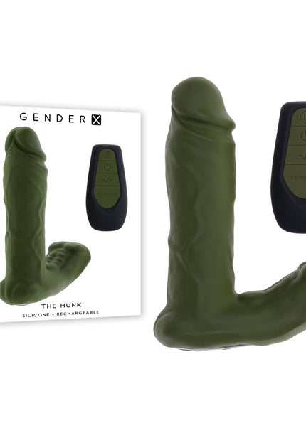 Gender X THE HUNK - Green 15.2 cm USB Rechargeable Thrusting Vibrator with Remote