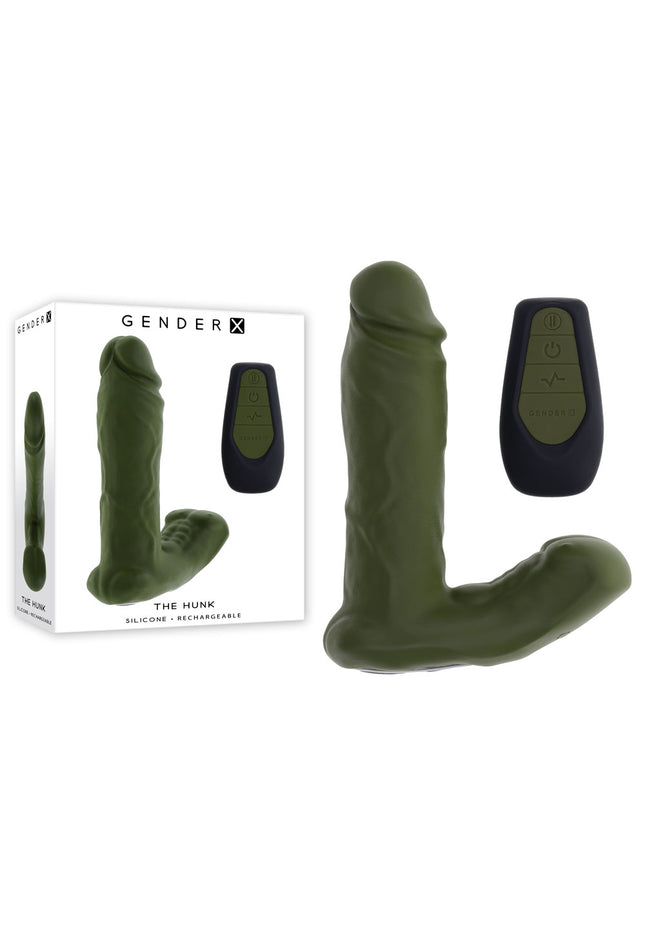 Gender X THE HUNK - Green 15.2 cm USB Rechargeable Thrusting Vibrator with Remote