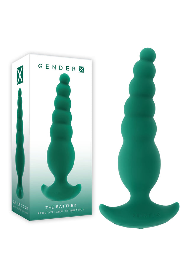 Gender X THE RATTLER - Green 17 cm USB Rechargeable Vibrating and Twirling Anal Plug
