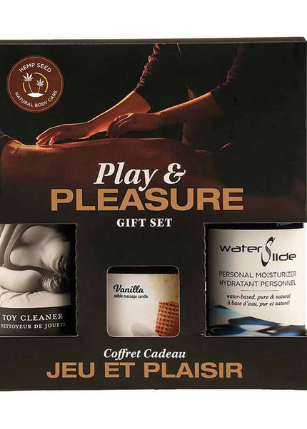 Hemp Seed Play & Pleasure Gift Set - Vanilla Flavoured Edible Candle with Lube & Cleaner