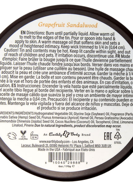 EB Aphrodisiac Massage Candle - Grapefruit Sandalwood - Grapefruit Sandalwood Scented Massage Candle - 170 g