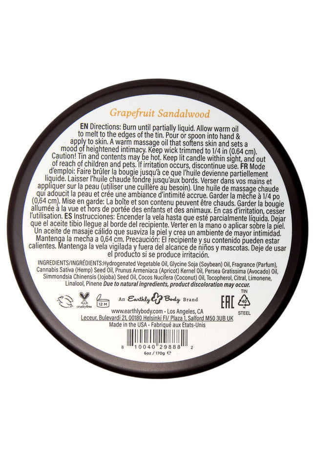 EB Aphrodisiac Massage Candle - Grapefruit Sandalwood - Grapefruit Sandalwood Scented Massage Candle - 170 g