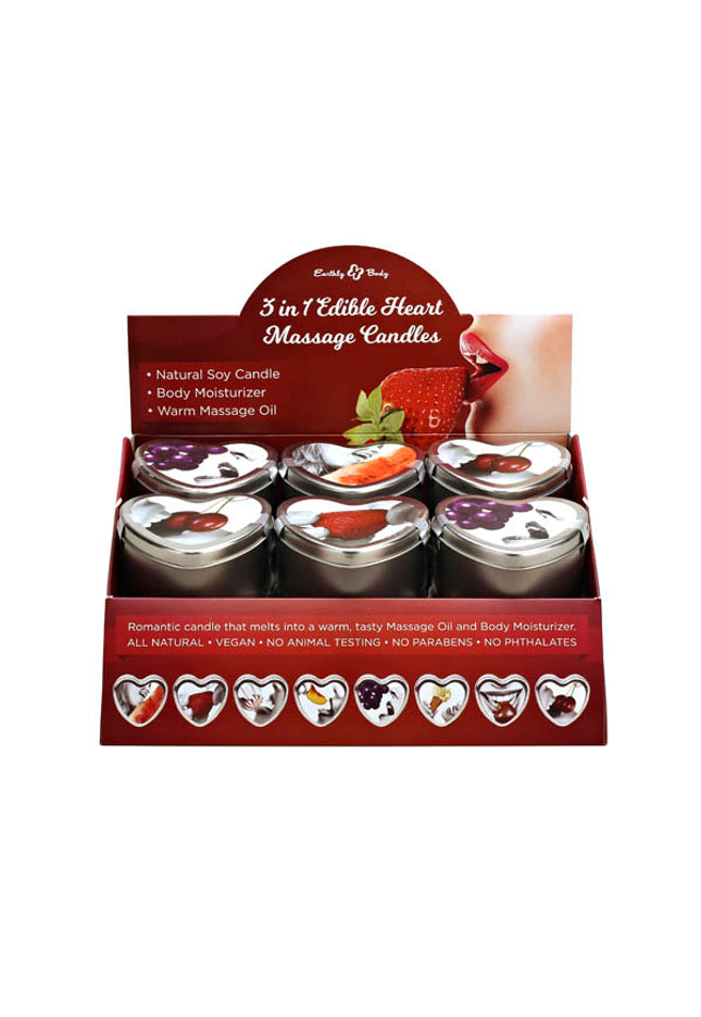 3 in 1 Edible Heart Massage Candles - Flavoured Massage Candles - Counter Display of 12