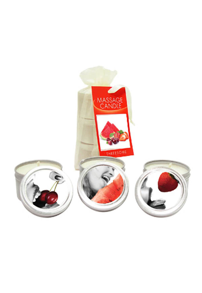 Edible Massage Candle Threesome - Cherry, Strawberry & Melon Flavoured Candles - 3 Pack