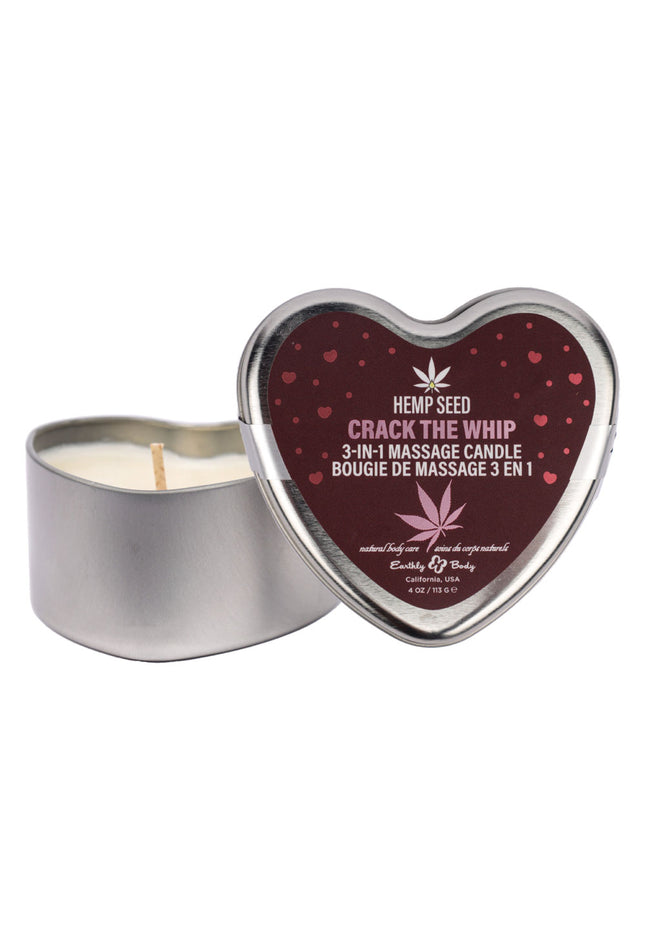 EB Hemp Seed 3 in 1 Massage Heart Candle - Crack The Whip - Crack The Whip (Dew-Kissed Rose
