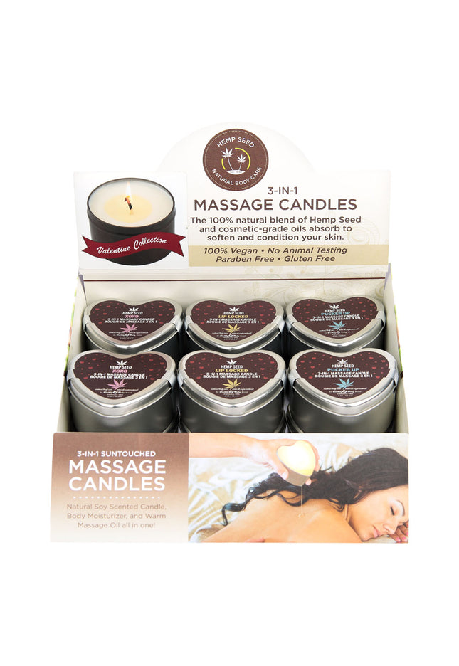 EB Hemp Seed Lovers Heart Candle Display - Counter Display of 12 and Tester