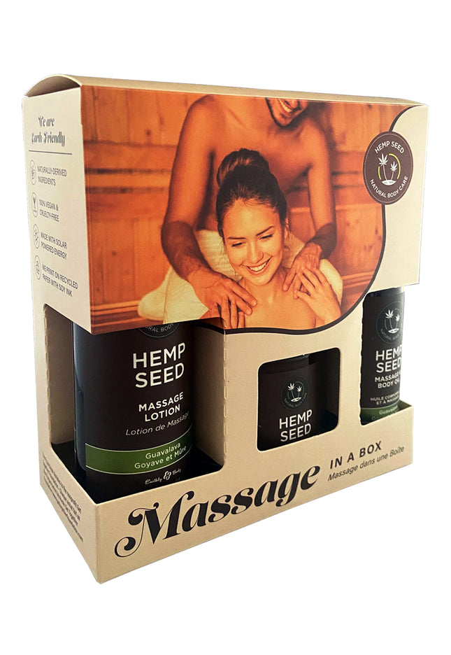 Hemp Seed Massage In A Box - Guavalava Scented Massage Gift Set - 3 Piece Kit