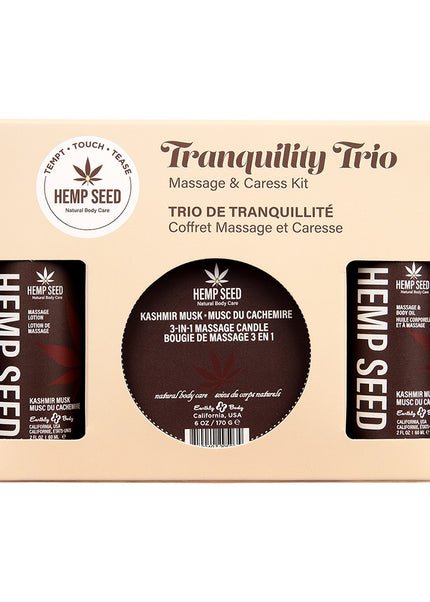 Hemp Seed Tranquility Trio - Kashmir Musk - Kashmir Musk Scented Massage & Caress Kit - 3 Piece Kit
