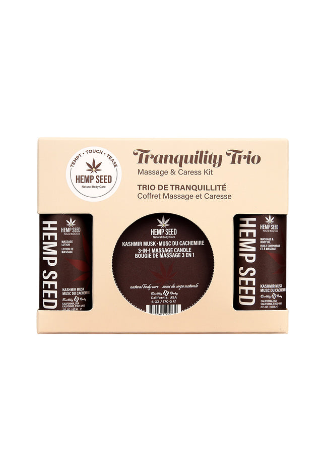 Hemp Seed Tranquility Trio - Kashmir Musk - Kashmir Musk Scented Massage & Caress Kit - 3 Piece Kit