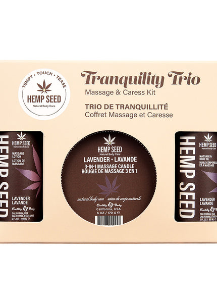 Hemp Seed Tranquility Trio - Lavender - Lavender Scented Massage & Caress Kit - 3 Piece Kit