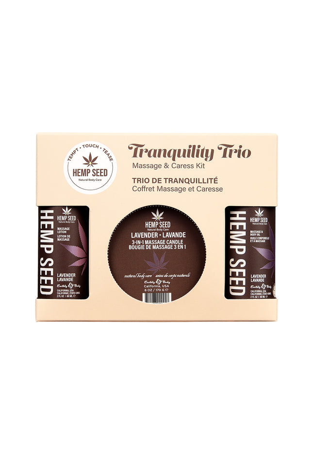 Hemp Seed Tranquility Trio - Lavender - Lavender Scented Massage & Caress Kit - 3 Piece Kit