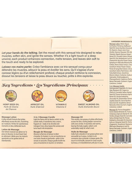 Hemp Seed Tranquility Trio - Lavender - Lavender Scented Massage & Caress Kit - 3 Piece Kit